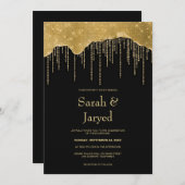 Gouden Drip Glitter Bruiloft Kaart (Voorkant / Achterkant)