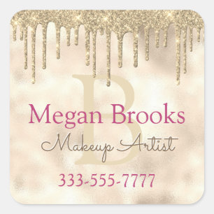 Gouden Drip Glitter, doe-het-zelf naammonogram & b Vierkante Sticker