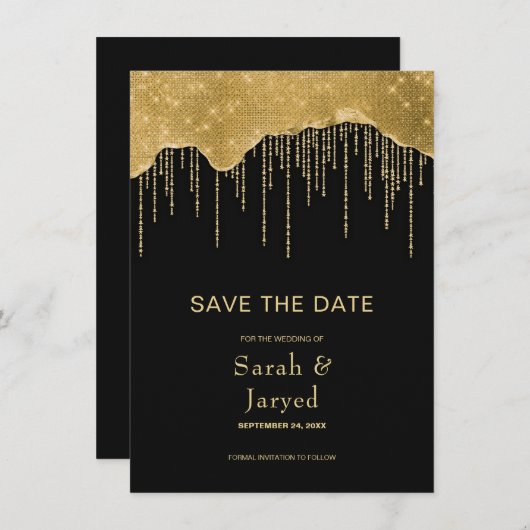 Gouden Drip Glitter Save The Date (Voorkant / Achterkant)
