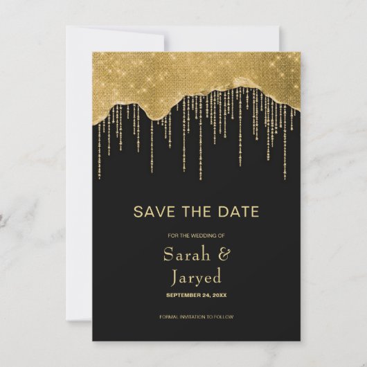 Gouden Drip Glitter Save The Date (Voorkant)