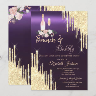 Gouden Drips Brunch & Bruisende Paarse Bruidsdouch Kaart