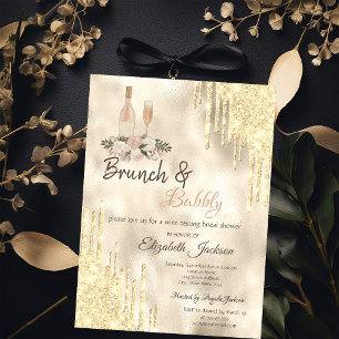Gouden Drips Brunch & Bubbels Bruidsuitje Kaart