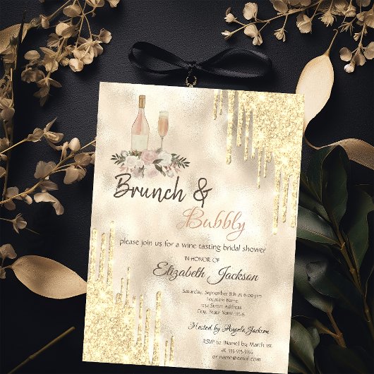 Gouden Drips Brunch & Bubbels Bruidsuitje Kaart
