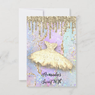 Gouden Drips Prinsessen Jurk Sweet 16th Holografis Kaart