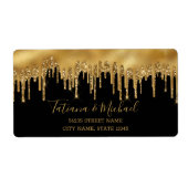 gouden druppelaar voor bruiloft zwarte achtergrond etiket (Voorkant)