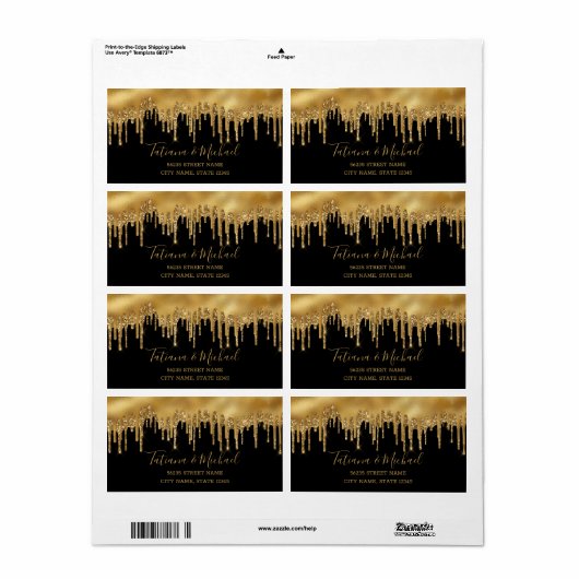 gouden druppelaar voor bruiloft zwarte achtergrond etiket (Full Sheet)