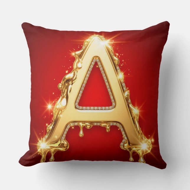Gouden Druppelende Letter A Diamanten Monogram Kussen (Voorkant)