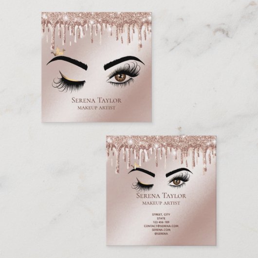Gouden druppels wimpers schoonheid make-up meisje  vierkante visitekaartje (Voorkant / Achterkant)