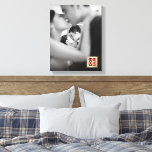 Gouden Dubbel Geluk Chinees Huwelijksfoto Canvas Afdruk