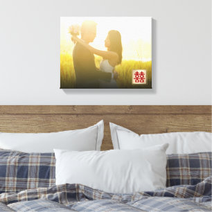 Gouden Dubbel Geluk Chinees Huwelijksfoto Canvas Afdruk