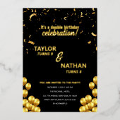 Gouden Dubbel Twee Kinderen Verjaardagsfeestvierin Folie Uitnodiging (Voorkant)