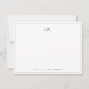Gouden dubbele rand elegante koppel initials notitiekaartje