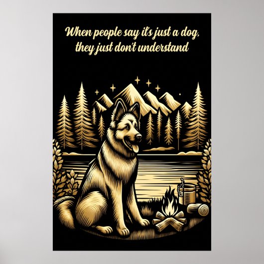 Gouden Duitse herder bij het kampvuur Poster (Voorkant)