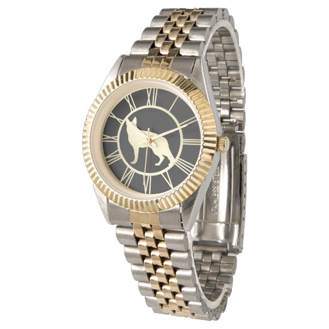 Gouden Duitse Herder Hond Horloge (Gekanteld)