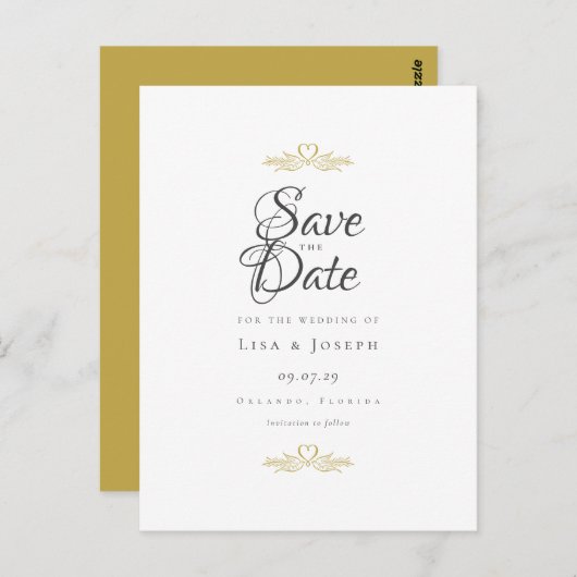 Gouden Duiven en Hart Elegant Schrift Bewaar de Da Briefkaart (Voorkant / Achterkant)