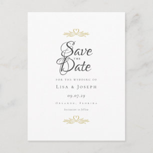 Gouden Duiven en Hart Elegant Schrift Save the Dat Briefkaart