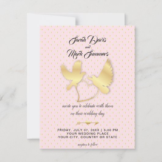 Gouden Duiven en Zwanen, een Gouden Hart Huwelijk Kaart (Voorkant)