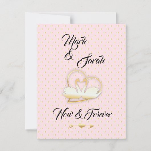 Gouden Duiven en Zwanen, een Gouden Hart Huwelijk Kaart (Achterkant)