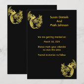 Gouden Duiven Op Zwarte Trouwkaart Save The Date (Voorkant / Achterkant)