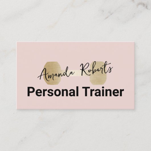 Gouden Dumbbell Blush Pink Fitness Personal Traine Visitekaartje (Voorkant)
