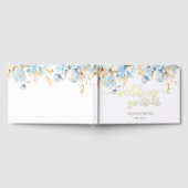 Gouden Dusty Blue Floral Wedding Gastenboek (Volledig)