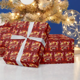Gouden Dynastie Bloei dieprood Cadeaupapier