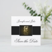 Gouden E Monogram Save the Date Huwelijksaankondig (Staand voorkant)