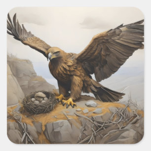 Gouden Eagle bij Nest Vierkante Sticker