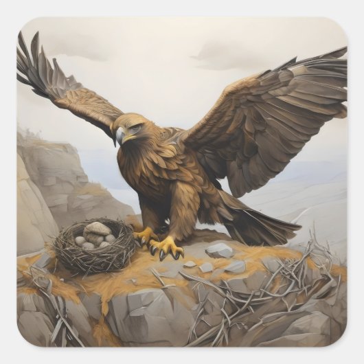 Gouden Eagle bij Nest Vierkante Sticker (Voorkant)