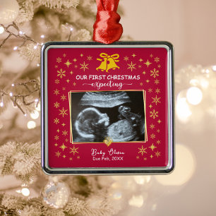 Gouden echofoto 1e kerst zwangerschap aandenken metalen ornament