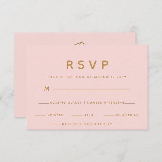 Gouden Edelstenen Roze Voedsel Keuze RSVP Respons (Voorkant / Achterkant)