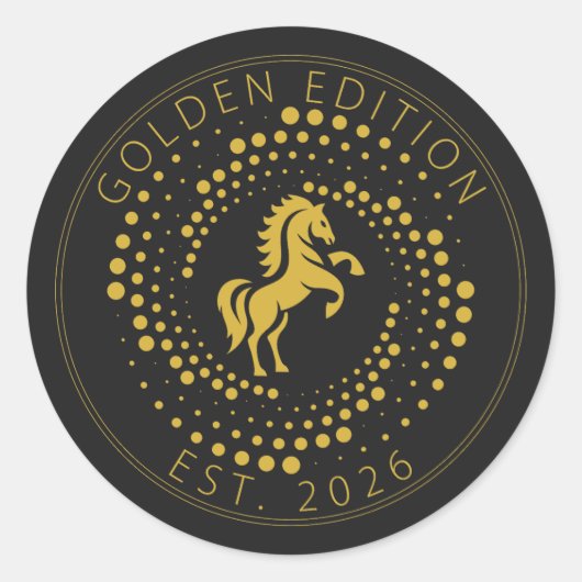 Gouden editie Paard Logo Ontwerp Ronde Sticker (Voorkant)