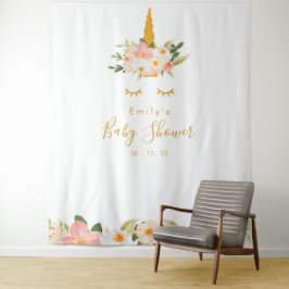 Gouden Eenhoorn Baby Shower Achtergrond Wandkleed