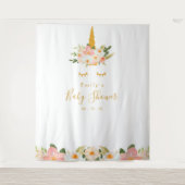 Gouden Eenhoorn Baby Shower Achtergrond Wandkleed (Voorkant)