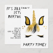 Gouden Eenhoorn Feestje Kaart (Voorkant / Achterkant)