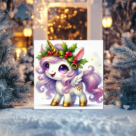 Gouden Eenhoorn met Festieve Snoep Accenten Feestdagenkaart