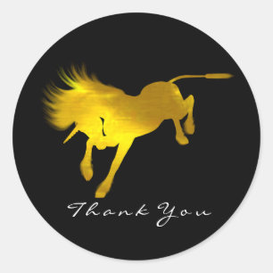 Gouden Eenhoorn Paard Sterren Dank je Zwart Ronde Sticker