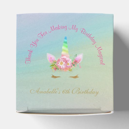 Gouden Eenhoorn Regenboog Dank u Cupcake Box Bedankdoosjes (Bovenkant)