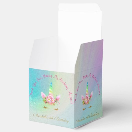 Gouden Eenhoorn Regenboog Dank u Cupcake Box Bedankdoosjes (Geopend)