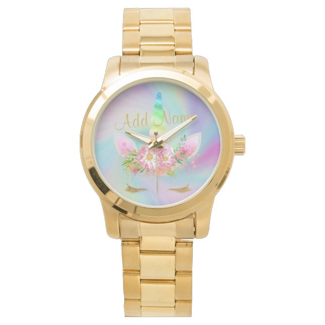 Gouden Eenhoorn Regenboog Goud Horloge (Voorkant)
