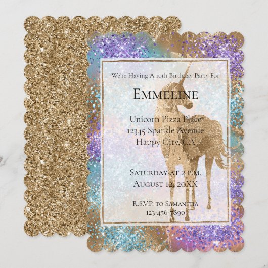 Gouden Eenhoorn Sparkle Paarse Aqua Roze Glitter Kaart (Voorkant / Achterkant)