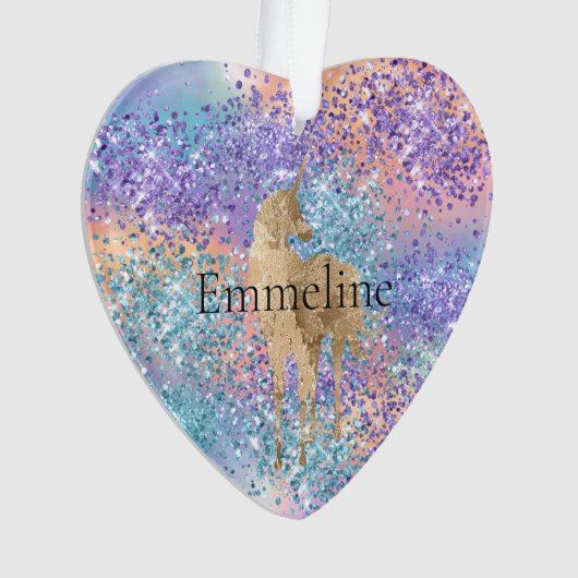Gouden Eenhoorn Sparkle Paarse Aqua Roze Glitter N Ornament (voorkant)