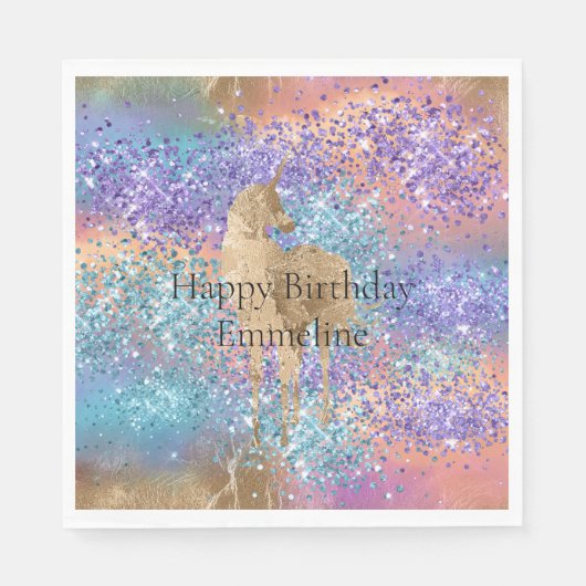 Gouden Eenhoorn Sparkle Paarse Aqua Roze Glitter N Servet (Voorkant)