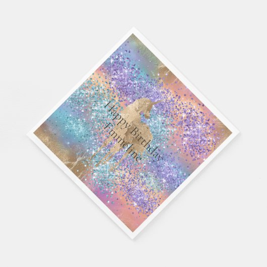 Gouden Eenhoorn Sparkle Paarse Aqua Roze Glitter N Servet (Hoek)