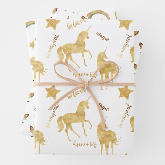 Gouden eenhoorn verjaardag inpakpapier vel (In situ)