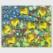 GOUDEN EENHOORNS, BLAUW GROEN GEMARMERDE EFFECTEN, CADEAUPAPIER (Vlak)