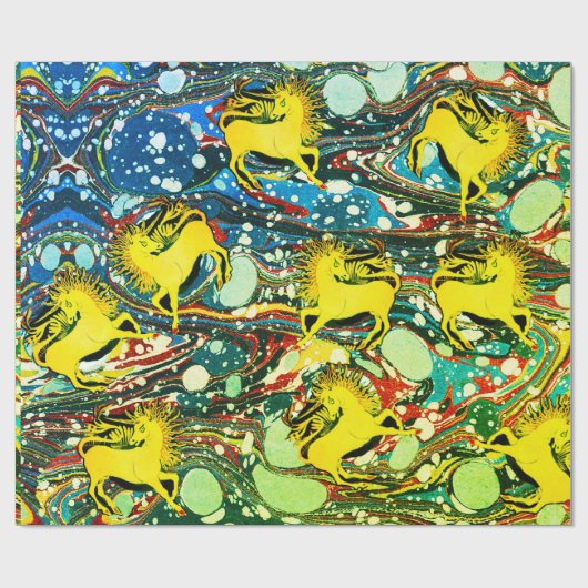 GOUDEN EENHOORNS, BLAUW GROEN GEMARMERDE EFFECTEN, CADEAUPAPIER (Vlak)