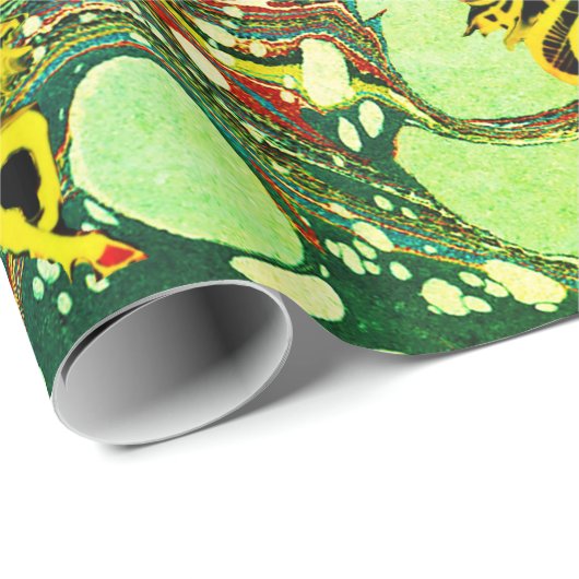 GOUDEN EENHOORNS, BLAUW GROEN GEMARMERDE EFFECTEN, CADEAUPAPIER (Rol Hoek)