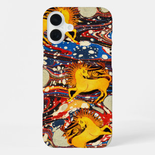 GOUDEN EENHORNIENS ,ROOD BLAUWE MARMER EFFECTEN ,C iPhone 16 PLUS HOESJE