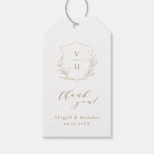 Gouden eenvoudige botanische kuif monogram bruilof cadeaulabel